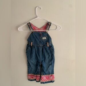 Vintage OshKosh B'gosh Denim Overalls with Pink Plaid Accents Floral Girls